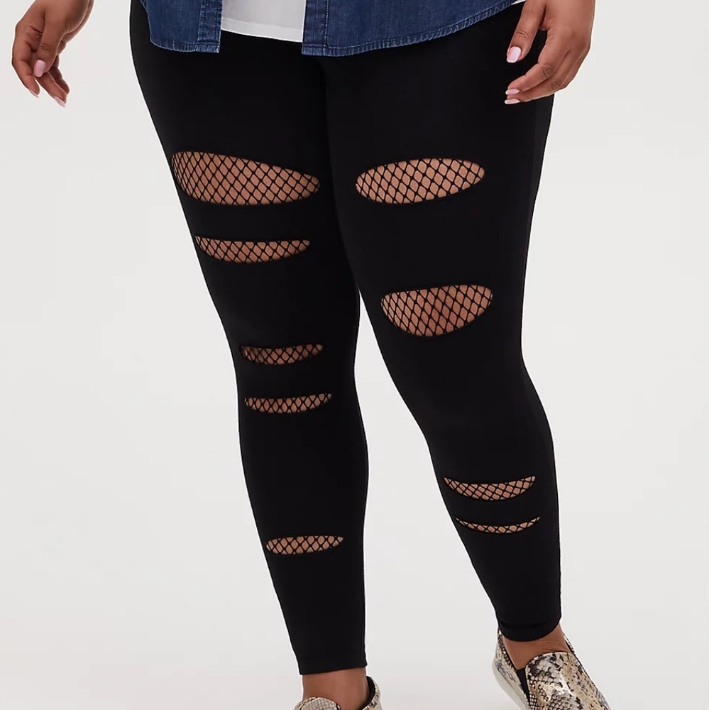 Torrid Distressed Legging with Fishnet Inlay